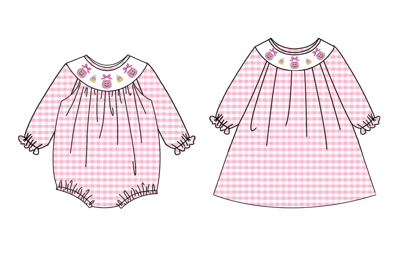 25.5.14 custom each style moq 5eta 4-6week Sibling Sisters pumpkin bow baby girl long sleeve dress and rompers match family design