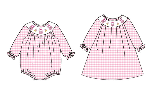 25.5.14 custom each style moq 5eta 4-6week Sibling Sisters pumpkin bow baby girl long sleeve dress and rompers match family design