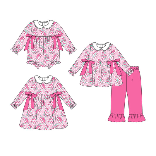 25.7.9 custom each style moq 5eta 4-6week Sibling Sisters Christmas pink baby girl long sleeve pants sets and dress and rompers match family design