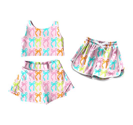 4.17 custom each style moq 5eta 4-6week Sibling Sister bow baby girls clothes Short sleeve yoga dress and shorts match family design