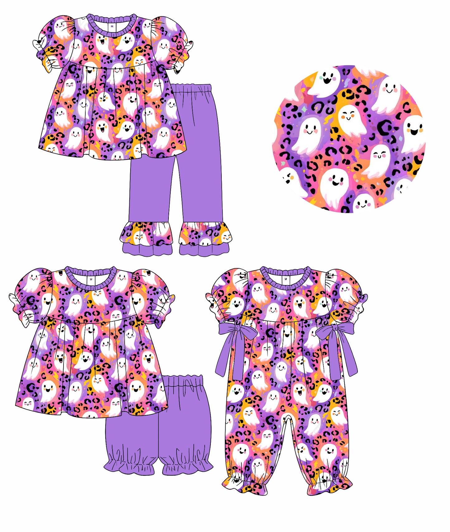 4.15  Custom moq 5 mix size Sibling Baby Girls Halloween Short-Sleeved Top Pants Set Matching Short Sleeve Romper