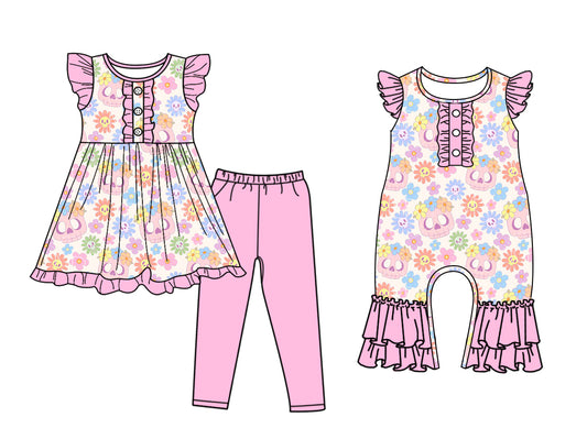 5.6 custom each style moq 5eta 4-6week Sibling Sister floral baby girl short sleeve pants sets and rompers match family design
