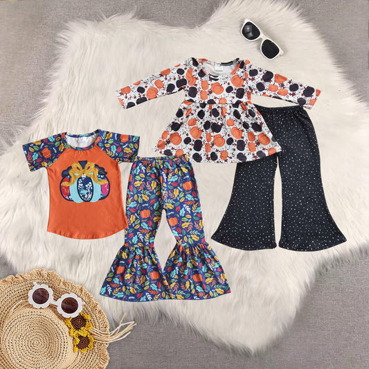 RTS NO MOQ Sibling Baby Girls Long Sleeve Pants Set and short sleeve pants sets