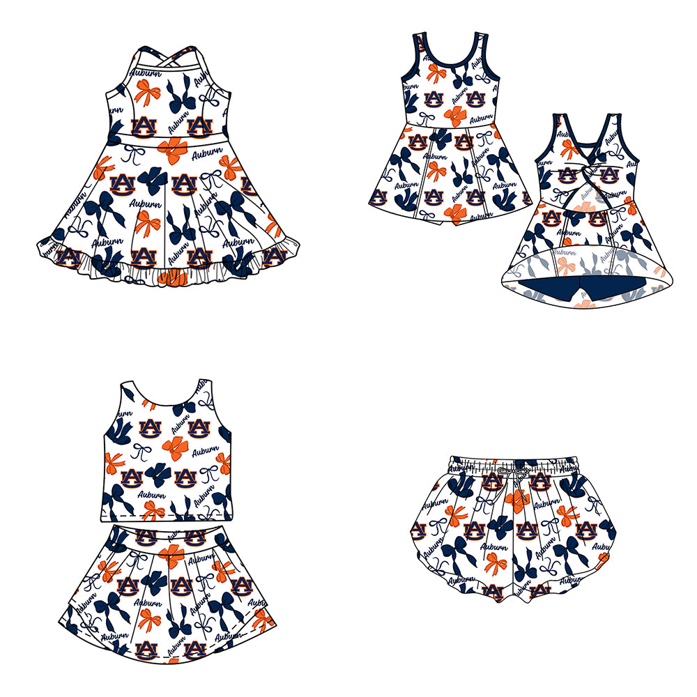 Custom moq 5 mix size milk silk summer teams Baby Girls Navy Blue Bow Vest Top Skirt Shorts Sets Sleeveless Yoga Knee Length Dresses Yoga Shorts