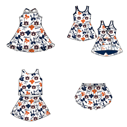 Custom moq 5 mix size milk silk summer teams Baby Girls Navy Blue Bow Vest Top Skirt Shorts Sets Sleeveless Yoga Knee Length Dresses Yoga Shorts