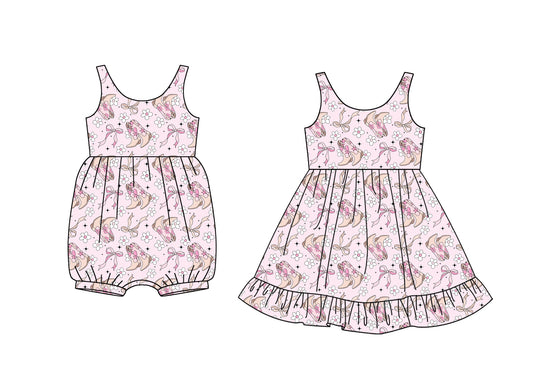 Custom moq 5 mix size Sibling Pink Floral Print Baby Girls Romper Sleeveless Dress Summer Casual Wear for Little Girls