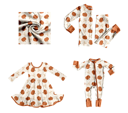 25.8.2 custom each style moq 5eta 4-6week Sibling Sisters pumpkin bow baby girl long sleeve pants sets and dress and rompers match family design