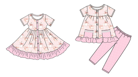 25.5.7 custom each style moq 5eta 4-6week Sibling Sister pumpkin bow baby girl pants sets and dress match family design
