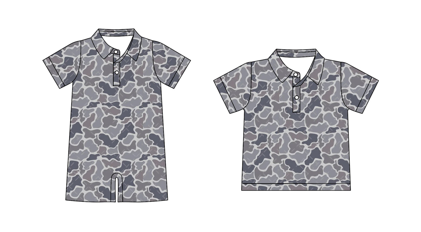 3.20 custom each style moq 5eta 4-6week Sibling Sister camouflage baby boy rompers and top match family design