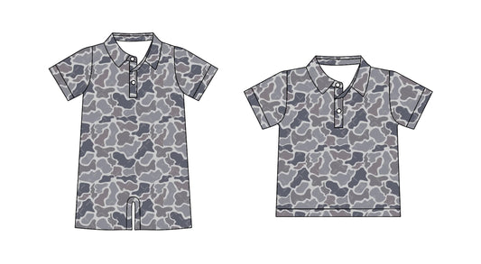 3.20 custom each style moq 5eta 4-6week Sibling Sister camouflage baby boy rompers and top match family design
