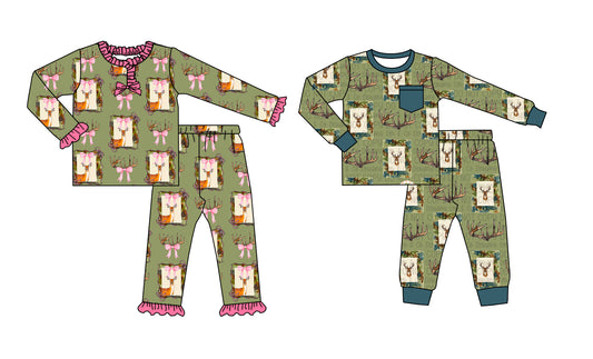 25.8.20 custom each style moq 5 eta 4-6week Sibling Sisters deer baby girl long sleeve pants sets 2