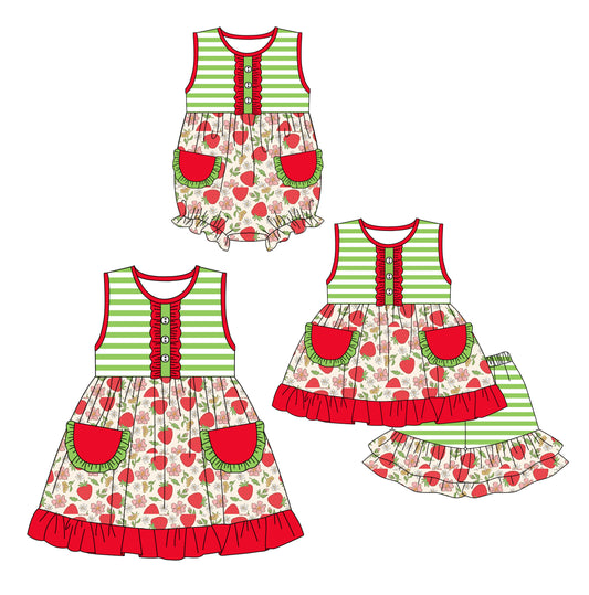 12.14 custom each style moq 5eta 4-6week Sibling Sister strawberry baby girl short sleeve shorts sets and dress and rompers match family design