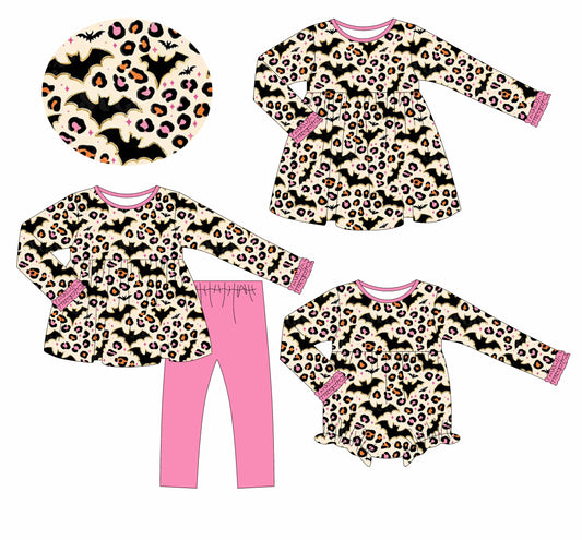 25.6.13 custom each style moq 5eta 4-6week Sibling Sisters bat baby girl long sleeve pants sets and dress and rompers match family design
