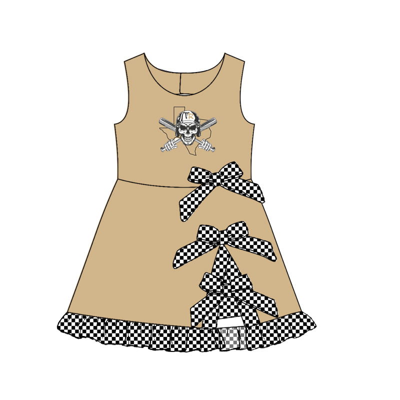 custom moq 5 mix size MSD071005 Baby Girls Checked Bows Yoga Active Short Scallop Knee Length Summer Team Dress
