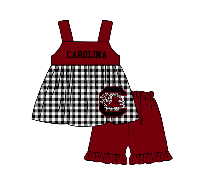 Custom moq 5 mix size milk silk summer teams baby girl boys clothes Dark Red Black and white checkered short sleeve shorts sets 3 and dress and rompers 2 series