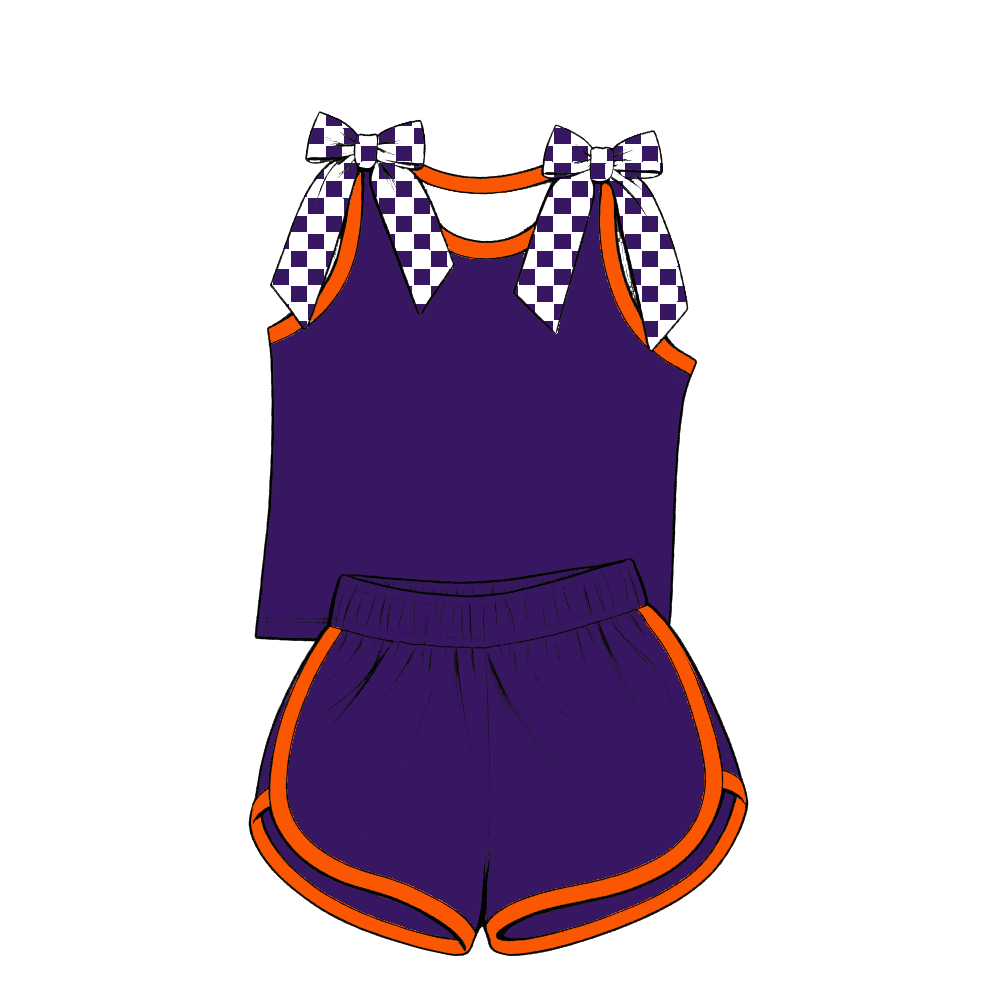 custom moq 5 mix size Baby Girls Orange Purple Bow Sleeveless Top Shorts Summer Outfit Sets