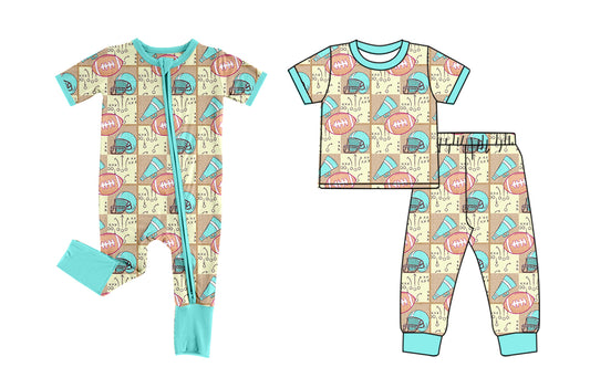 Custom moq 5 mix size Sibling Baby Boy plaid Short-Sleeved Pajama Set with Zipper Romper Toddler Outfit