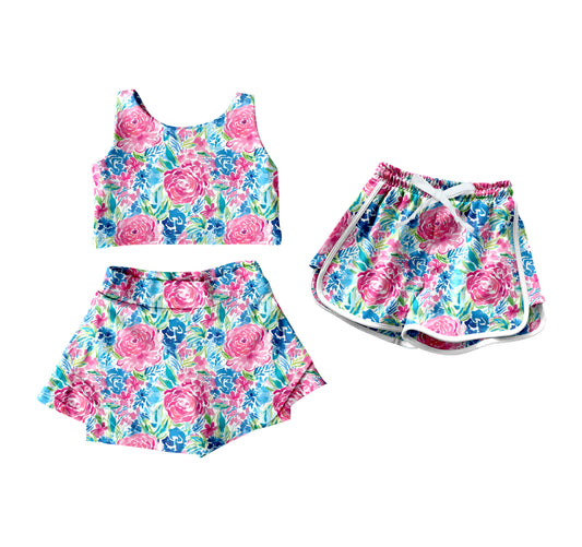 4.14 custom each style moq 5eta 4-6week Sibling Sister floral baby girls clothes Short sleeve yoga dress and shorts match family design