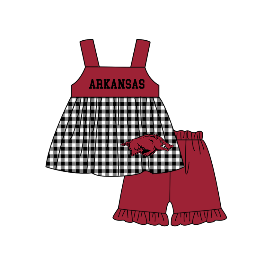 Custom moq 5 mix size milk silk summer teams baby girl boys clothes Red Black and white checkered short sleeve shorts sets 3 and dress and rompers 2 series