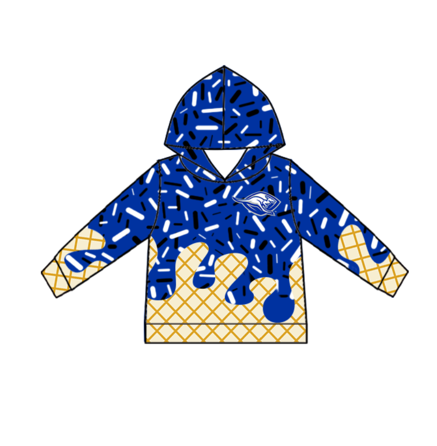 Custom moq 5 mix size milk silk baby girls clothes team bow blue hooded long sleeve tops and shorts-25.7.19