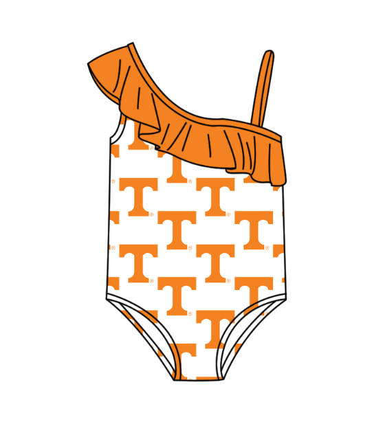 Custom moq 5 mix size milk silk summer teams Baby Girl Orange Two-Piece Swimsuit Set One Piece Swimsuits Boys Swim Trunks
