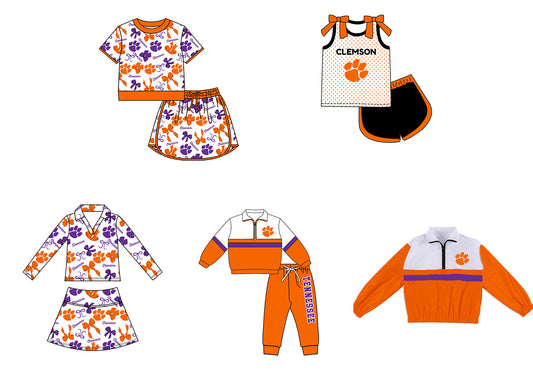 Custom moq 5 mix size summer teams Girls Polka Dot Top Shorts Set Bows Top Skirt Short Set Orange Zipper Pullover Pants Set