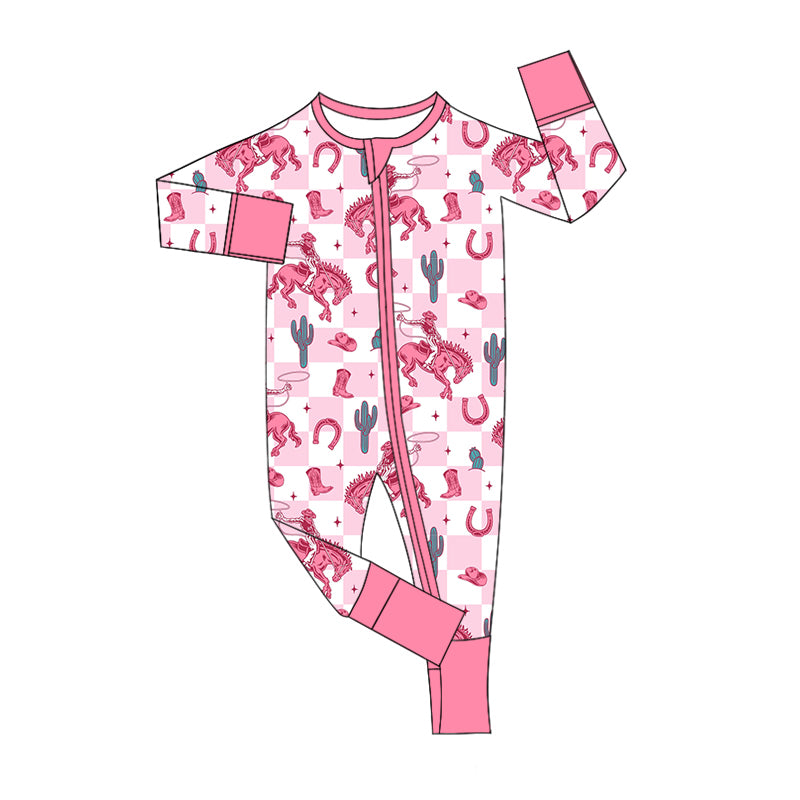 8.13 custom each style moq 5eta 4-6week Sibling Sister riding horse pink baby girl sets and dress and rompers match family design