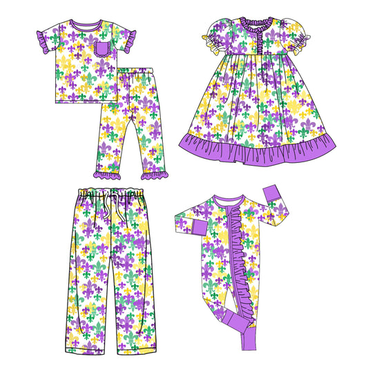 25.9.16 custom each style moq 5eta 4-8week Sibling Sister mardi gras baby short sleeve pants sets and romper and dress and adult pants match design