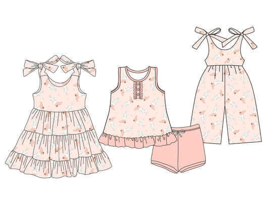 3.14 custom each style moq 5eta 4-6week Sibling Sister boot bow baby girl short sleeve shorts sets and dresses and jumpsuit match design