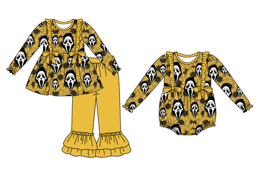 25.5.8 custom each style moq 5eta 4-6week Sibling Sisters cream baby girl long sleeve pants sets and rompers match family design