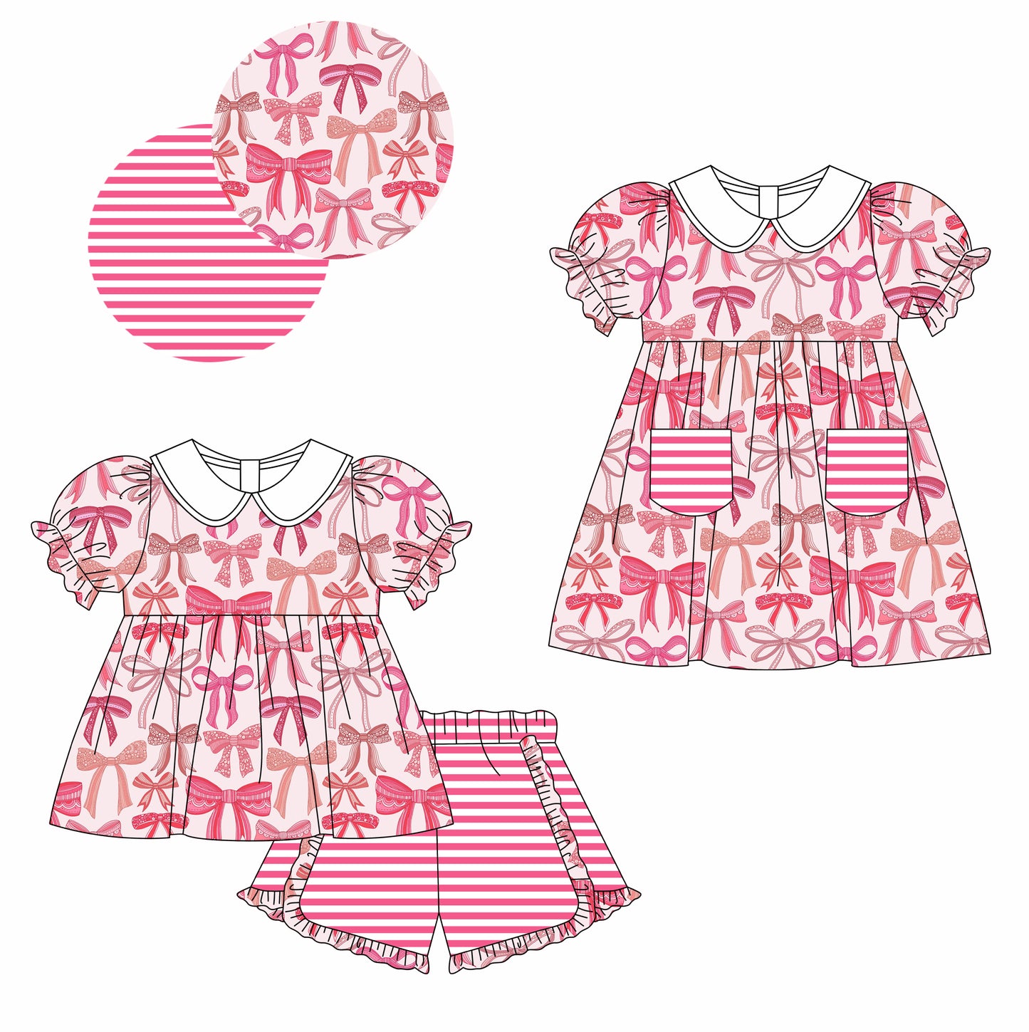11.13 custom each style moq 5eta 4-6week Sibling Sister bow baby girl short sleeve shorts sets and dresses match design