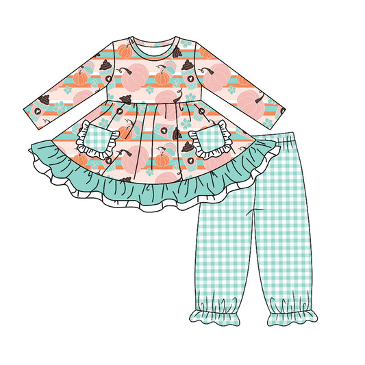 6.4 custom each style moq 5eta 4-5week Sibling Sister pumpkin girls outfits and dress and baby romper and jumpsuit match family design