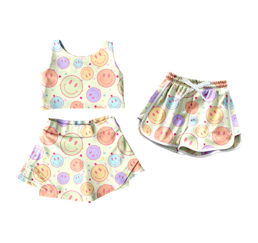 25.6.4 custom each style moq 5eta 4-6week Sibling Sister smiley baby girls clothes Short sleeve shorts skirts sets and shorts match family design
