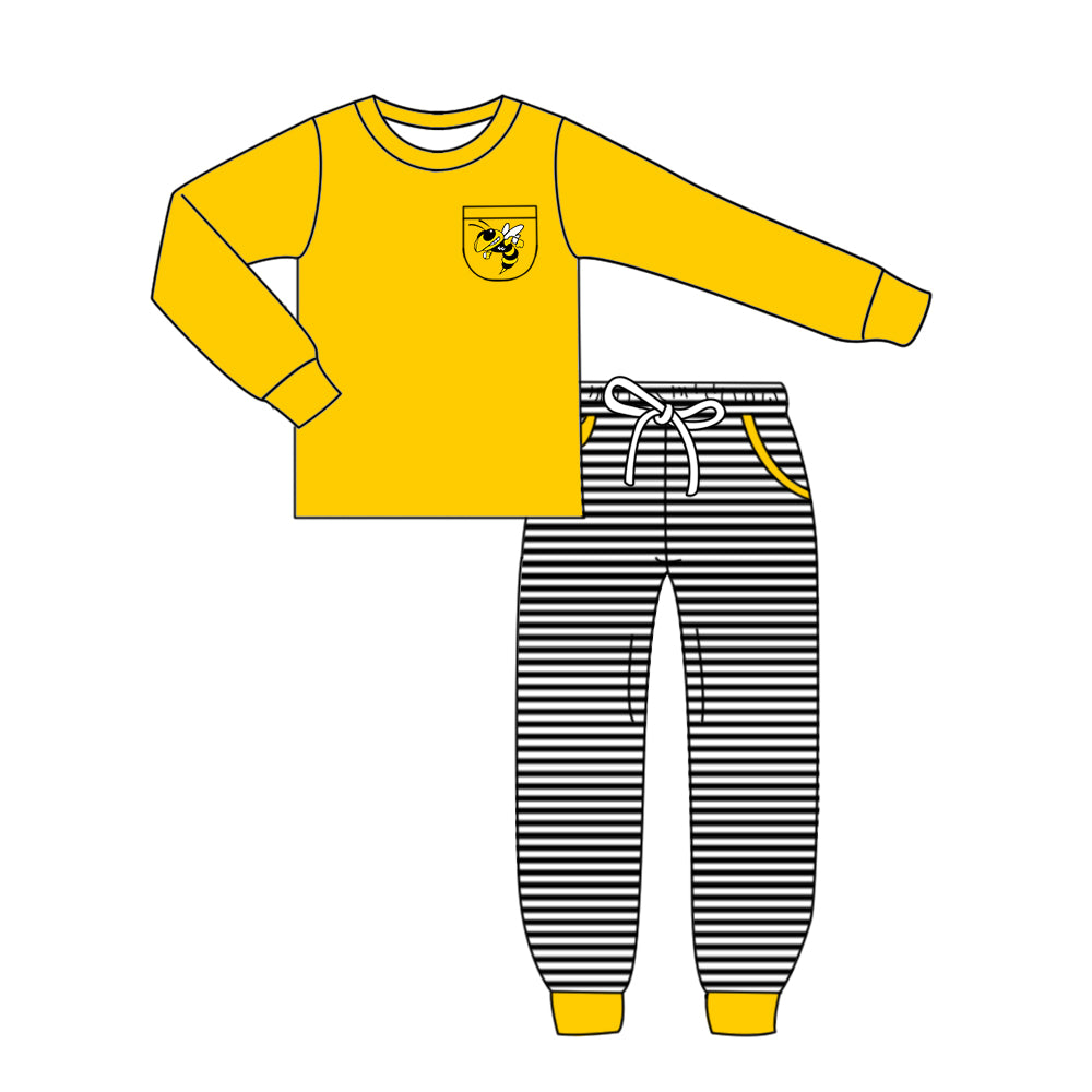 Custom moq 5 mix size milk silk summer teams baby girls clothes bow yellow hooded long sleeve pants sets and boy sets and dress and hooded top and pant-25.8.14