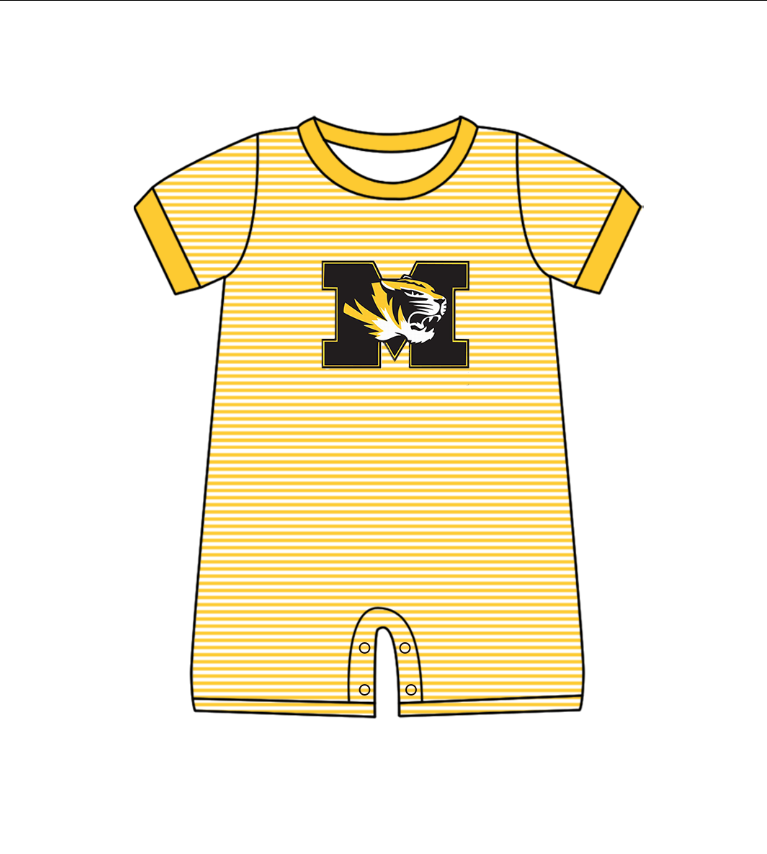Custom moq 5 mix size milk silk summer teams Baby Boys And Girls Yellow Short-Sleeved Shirt And Shorts Set Matching Striped Rompers Outfit Set