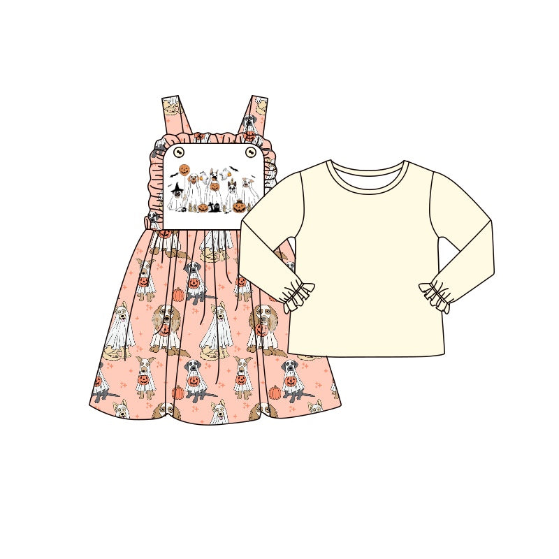 5.9custom each style moq 5eta 4-5week Sibling Sister Halloween style print pink girls outfits and baby rompers and dress match family design