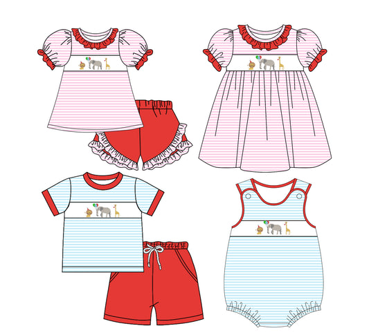 25.10.31 custom each style moq 5 eta 6-8week Sibling Sister animal baby short sleeve shorts sets 2 and romper and dress match design