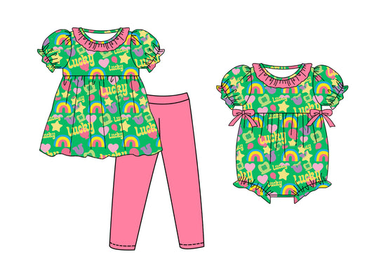 25.10.22 custom each style moq 5 eta 6-8week Sibling Sisters baby girl clothes short sleeve pants sets and romper match family design