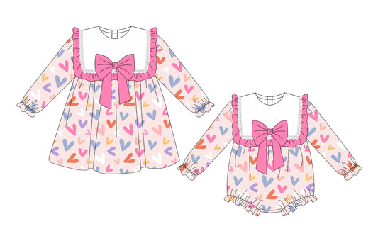 25.10.2 custom each style moq 8 eta 6-8week Sibling Sisters love baby girl long sleeve dress and rompers match family design