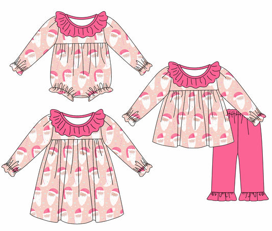 25.5.30 custom each style moq 5eta 4-6week Sibling Sisters Christmas pink baby girl long sleeve pants sets and dress and rompers match family design