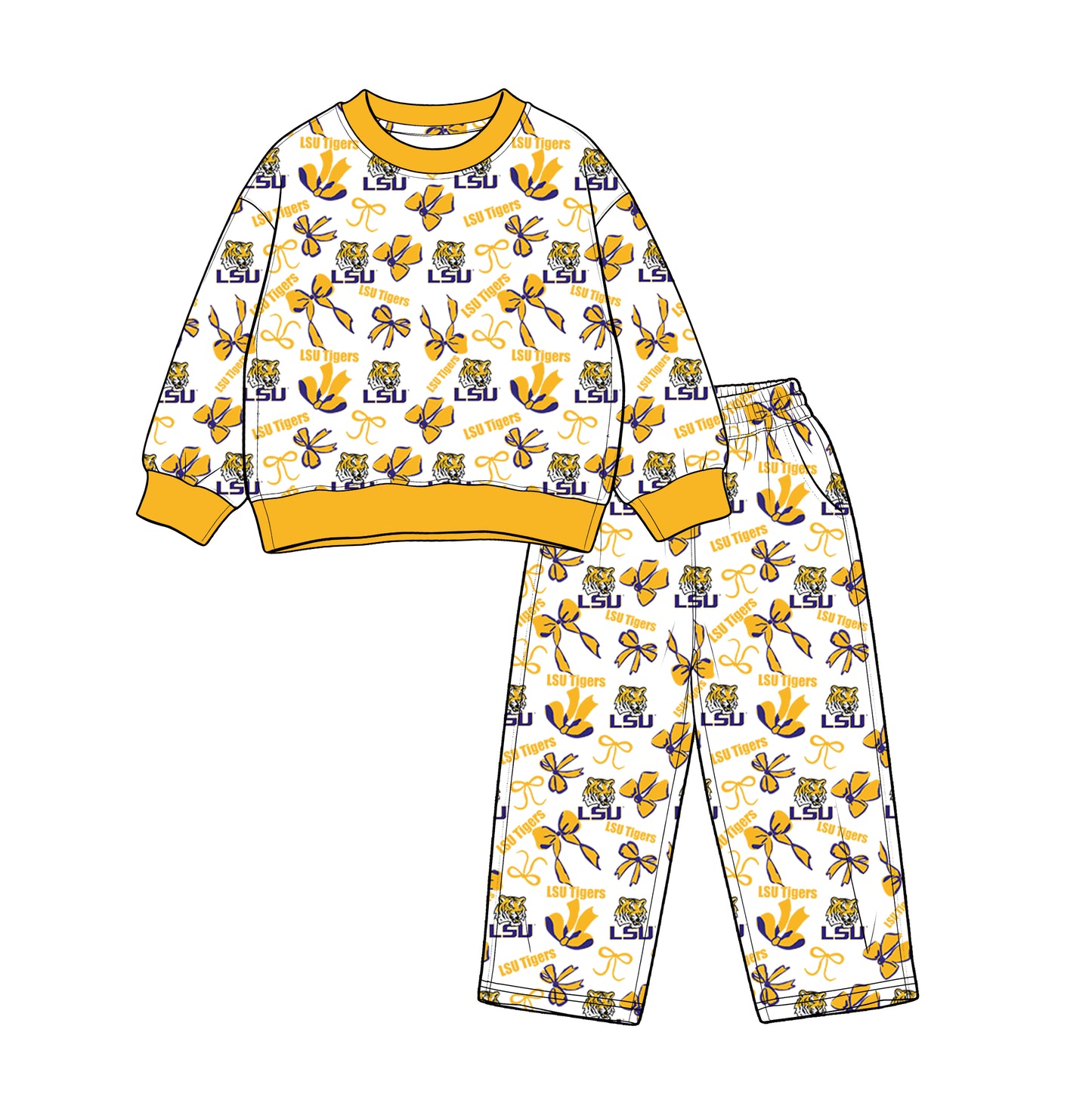custom moq 5 mix size XFC070904 Baby Kids Bows Printed Long Sleeve Tops Pants Team Casual Clothes Set