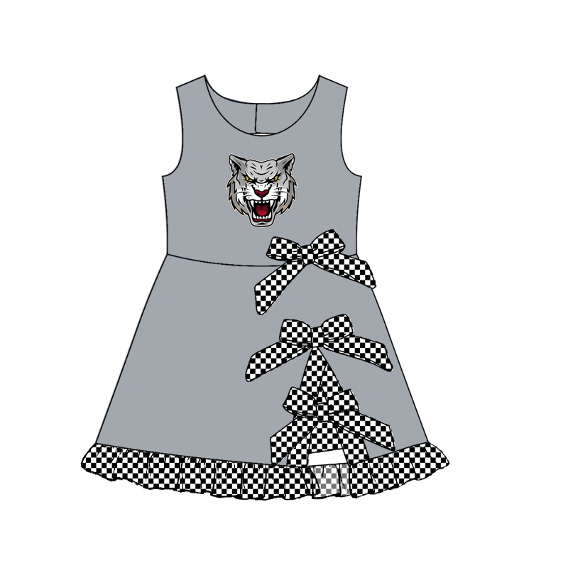 custom moq 5 mix size MSD070605 Baby Girls Checked Bows Yoga Active Short Scallop Knee Length Dress