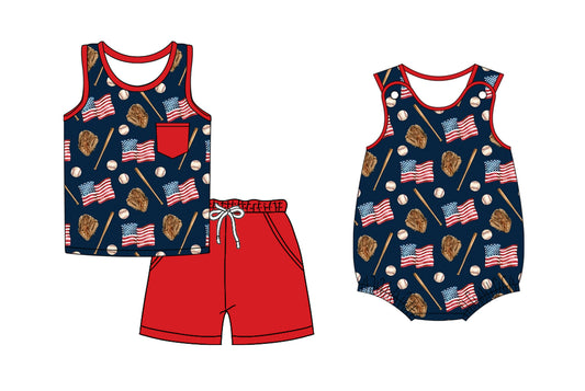 2.24 custom each style moq 5eta 4-6week Sibling Sister flag baseball baby girl short sleeve shorts sets and romper match design