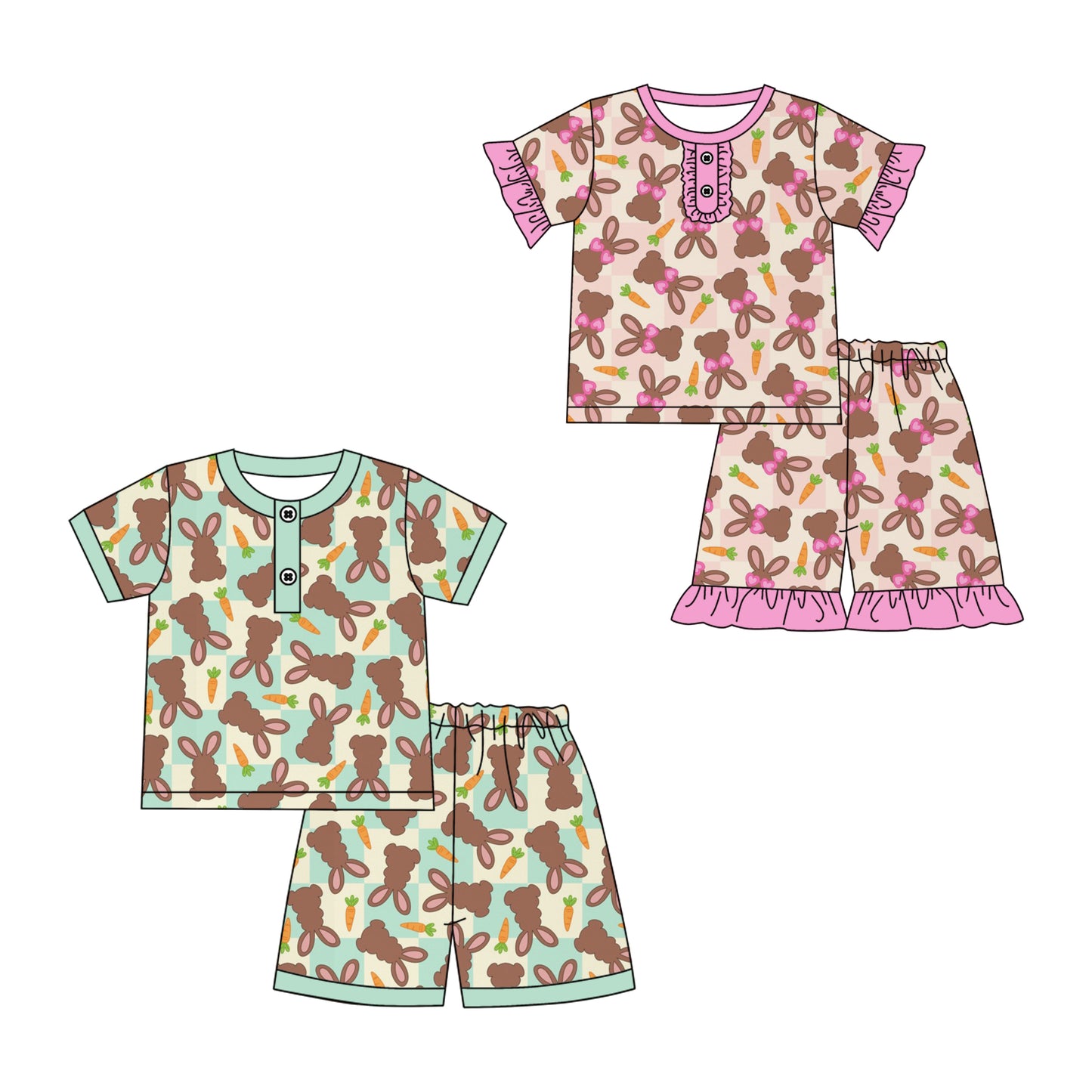 25.11.14 custom each style moq 5 eta 6-8week Sibling Sisters easter bunny baby girl boy clothes short sleeve shorts sets 2 match family design