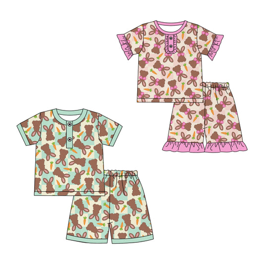 25.11.14 custom each style moq 5 eta 6-8week Sibling Sisters easter bunny baby girl boy clothes short sleeve shorts sets 2 match family design