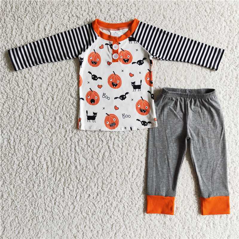 RTS Pumpkin Positioning Milk Silk Halloween Witch Long Sleeve Pants Set Pajamas Skirt