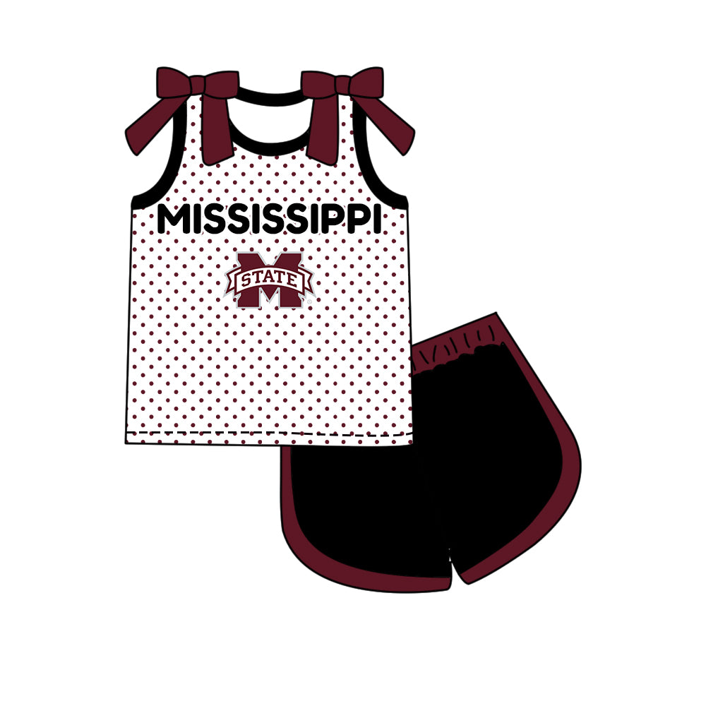 Custom moq 5 mix size summer teams Girls Dark Red Polka Dot Top Shorts Set Top Skirt Short Set Zipper Pullover Pants Set