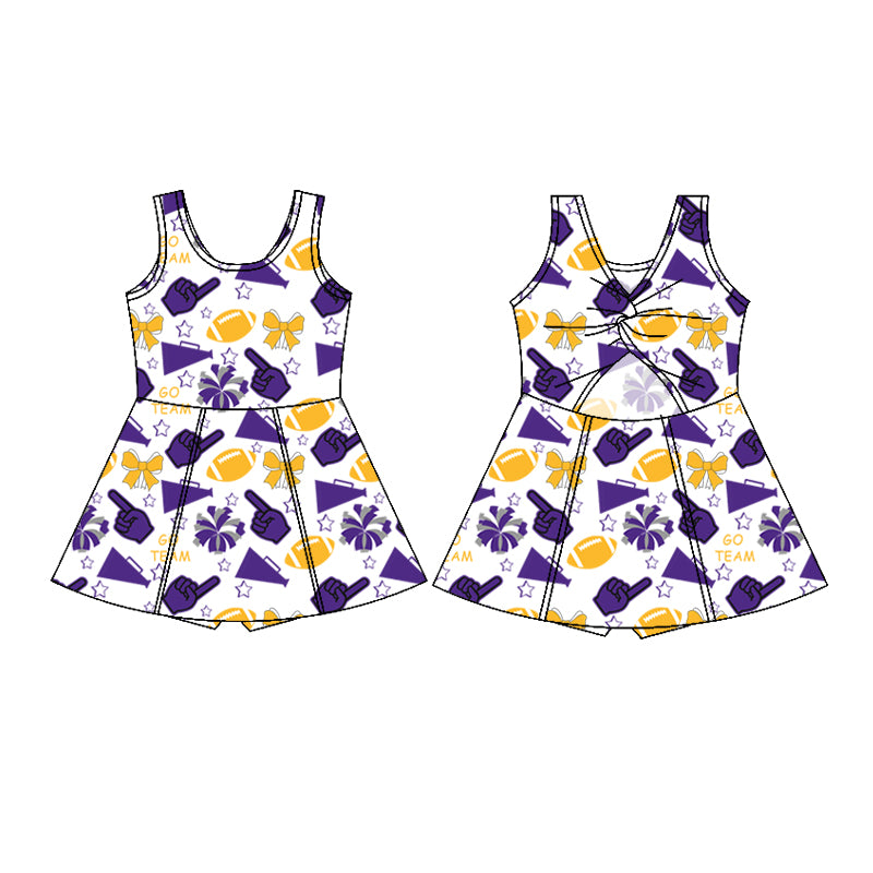 Custom moq 5 each style summer teams baby girls clothes team purple hooded long sleeve tops and short sleeve top and dress and shorts-25.6.12