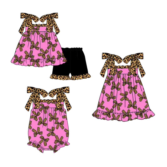 11.20 custom each style moq 5eta 4-6week Sibling Sister bow leopard baby girl short sleeve shorts sets and dress and rompers match family design