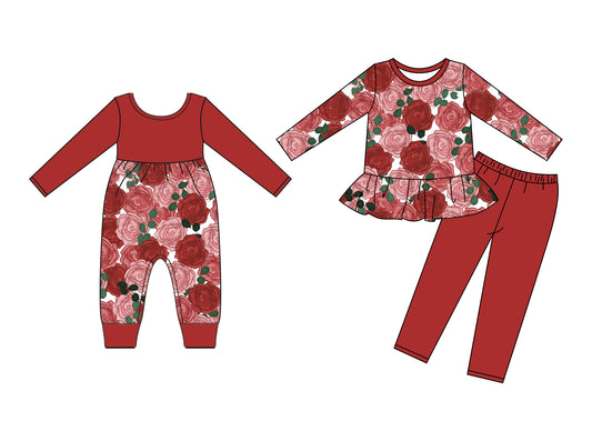 25.9.9 custom each style moq 5eta 4-6week Sibling Sisters floral baby girl clothes long sleeve pants sets and romper match family design